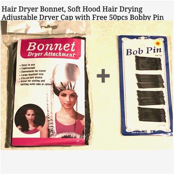 Hair Dryer Bonnet, Soft Hood Hair Drying Adjustable Dryer Cap & Free Bobby Pins! - Picture 3 of 8